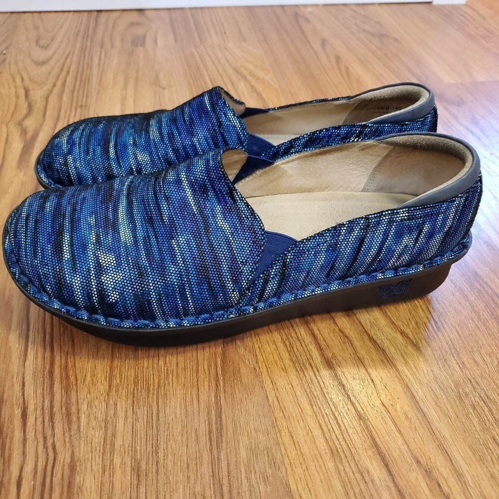 Alegria Debra Wavy Navy Slip on Comfort‎ Shoes Blue Leather Sz 42/11.5-12